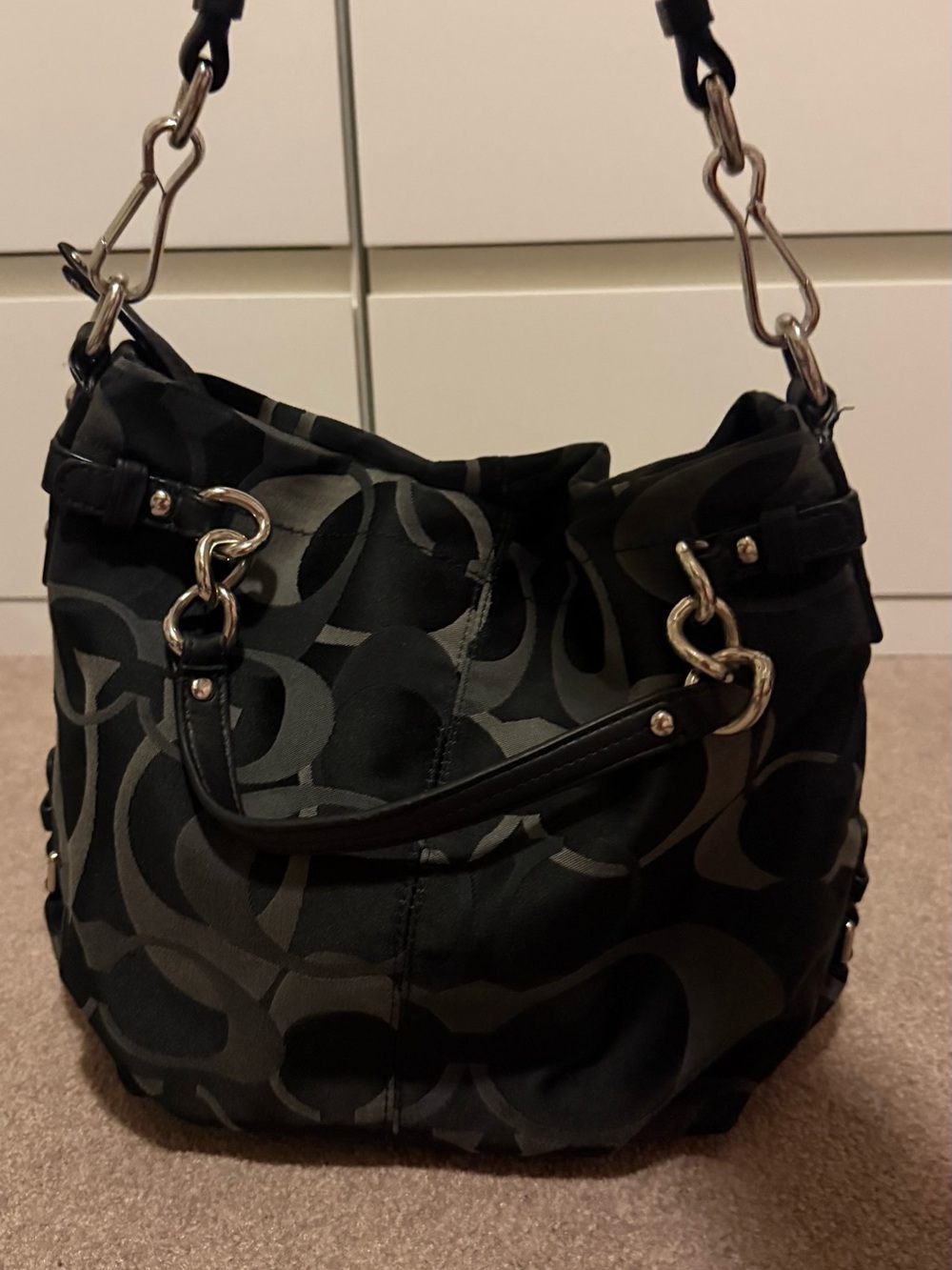 Coach Black & Charcoal Signature Hobo Bag